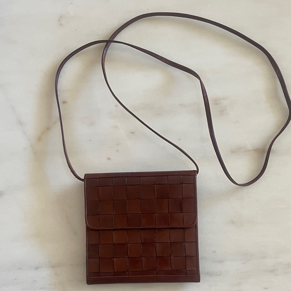 PARADOX Leather Brown Woven Crossbody Small Purse Handbag